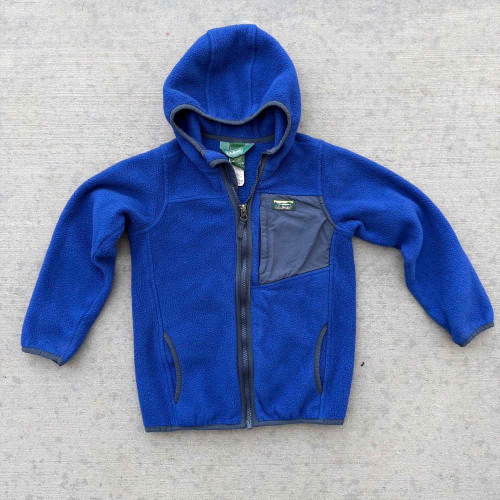 LL Bean Kids Fleece Hoodie Full Zip Blue Jacket Size L 6X/7 514583